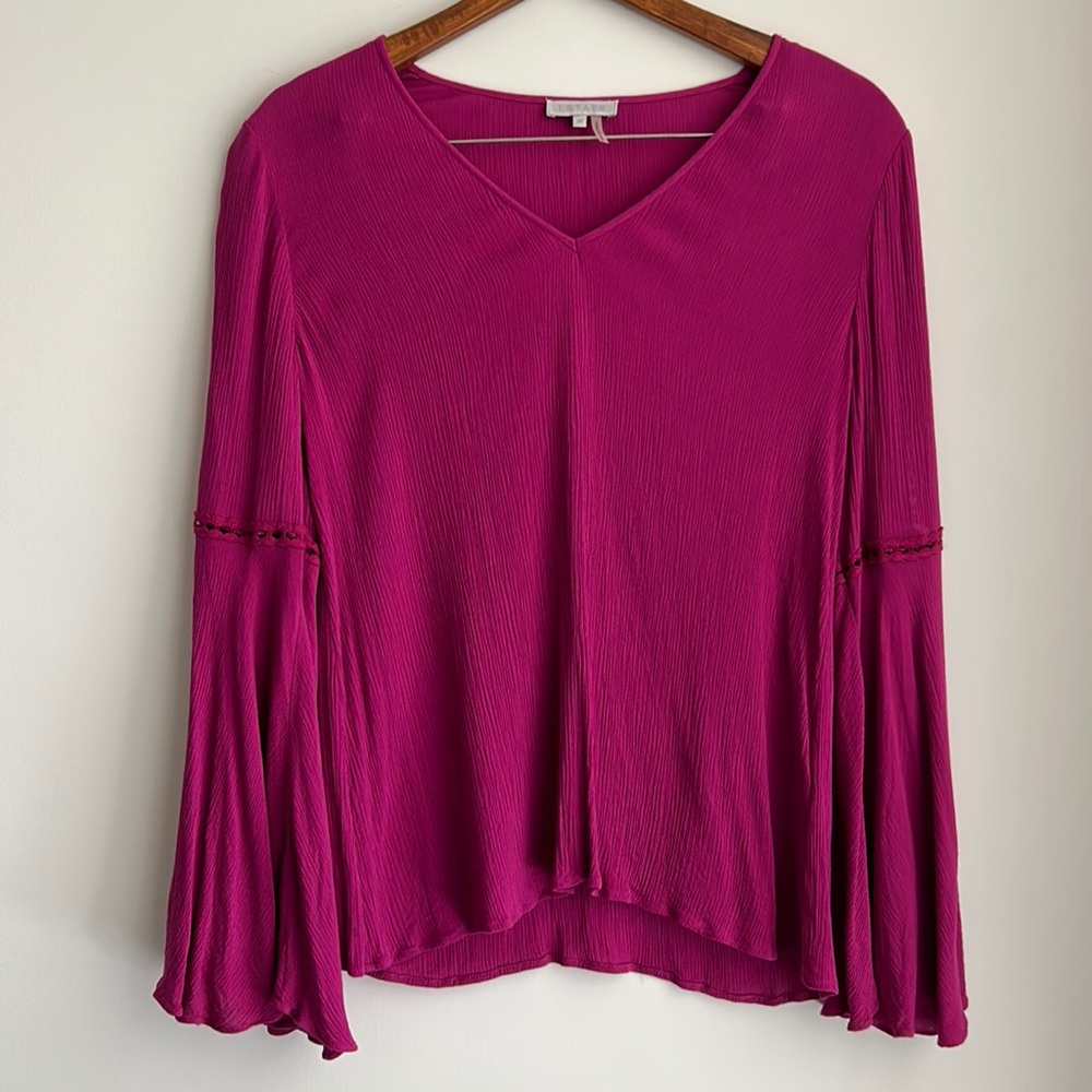 1. State Hot Pink Long Bell Sleeved V Neck Boho Top